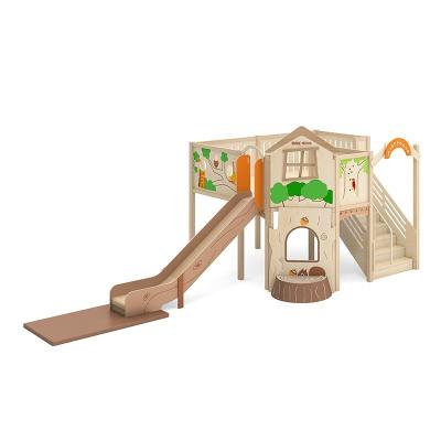 China Early Education Children's Furniture Large Area Wooden Children's Slide Modern Kindergarten Attic Indoor Play House for sale