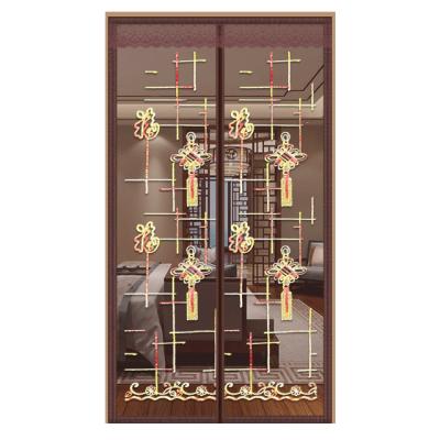 China Durable Magnetic anti-mosquito door curtains Embroidered Chinese knot mesh door screen for sale