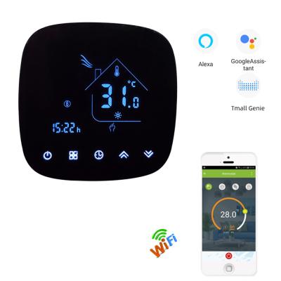 China Black Touch Screen Wifi Round Thermostat Heating BHT-001 Screen Touch Button Smart Tuya APP Floor Heating Controller for sale