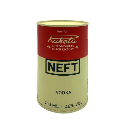 China Normal Open Empty Tin Food Box Customized Printing Round Metal Tins With Lids Vodka Juice Coffee for sale