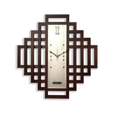 China Sizes Modern Style Overlay Pattern Wooden Pointer Clock Square Shape Wooden Clock for sale