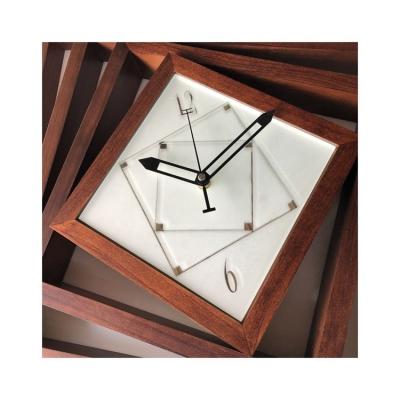 China Sizes Nordic Design Kaleidoscope Pattern Wooden Wall Clock Square Shape Design Wooden Clock for sale