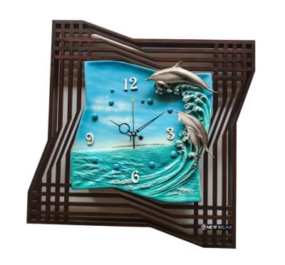 China Calendars Manufacturer Selling Wooden Pendulum Wall Clock Dolphin Carvings Wooden Wall Clock for sale