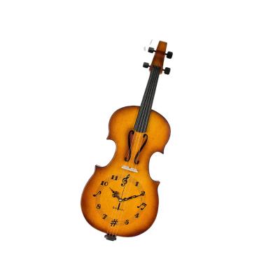 China Calendars Hot Sales Violin Shape Vintage Creative Wooden Style Wall Clock Wooden Wall Clock for sale