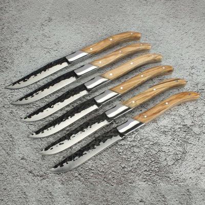 China New Viable Collection Hammer Blade Laguiole Steak Knife With Olive Wood Handle for sale