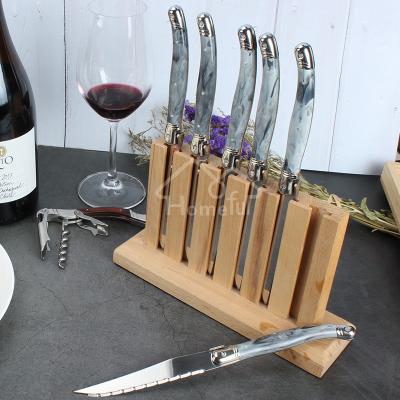 China Sustainable New Collection 6 Pcs Steak Knife Block Set With Marble Effect Handle for sale