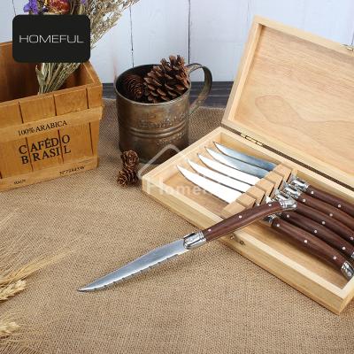 China 6 Pcs High Quality Disposable 4.5 Inch Laguiole Steak Knife Set With Wooden Handle for sale