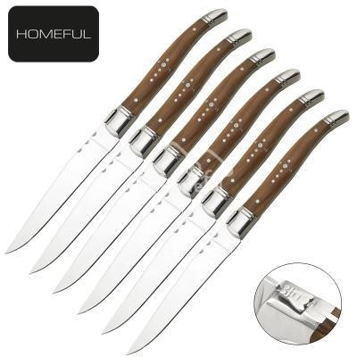 China Sustainable Luxury Steak Knife Stainless Steel Laguiole Steak Knife In Olive Wood Handle for sale