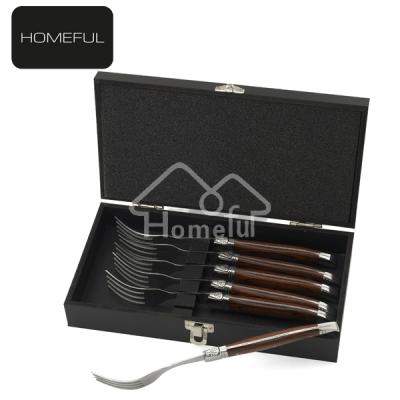 China 6PCS Laguiole Disposable Fork Set with Pakka Wood Handle in MDF Gift Box for sale