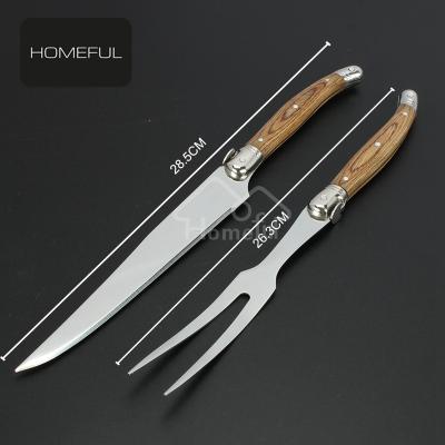 China Sustainable Hot Selling Stainless Steel Carving Knife Fork Set With Wooden Handle for sale