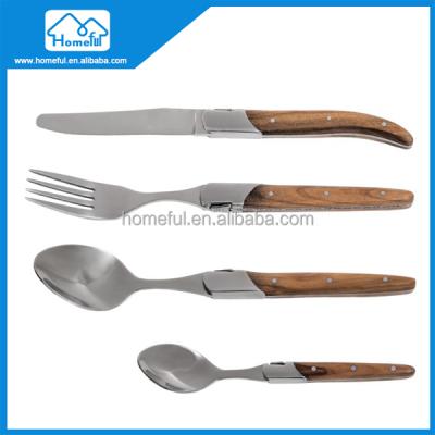 China Sustainable Luxury Laguiole Handle Wooden Handle Stainless Steel Ferrules Flatware Set Flatware for sale