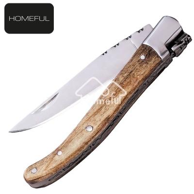 China Hunting Knife Stainless Steel Laguiole Pocket Folding Knife With Olive Wood Handle for sale