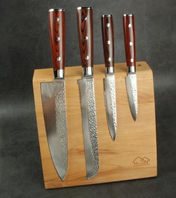 China Sustainable 5 PCS Damascus Steel Knife Set With Pakka Wood Handle With Magnet Wood Block for sale