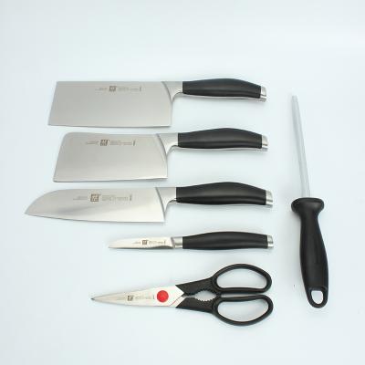 China Sustainable High Quality Chef Cleaver Paring Knife Set With Sharpening Steel And Scissors for sale