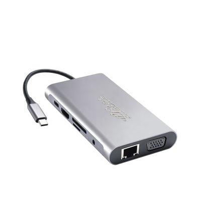 China USB 3.0 Multi-port USB 3.0 AV 10 Projector USB-C Hub PD VGA LAN TF Type-C In 1 Aluminum Port Multi Port Type Ethernet HDMI USB Hub c-dock for sale