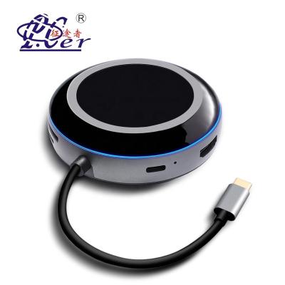 China Multifunctional Projector USB-C Hub Type-C to USB 3.0 HDMI LAN PD TF SD 9 Adapter in 1 USB Type-C Hub with Wireless Charger for sale