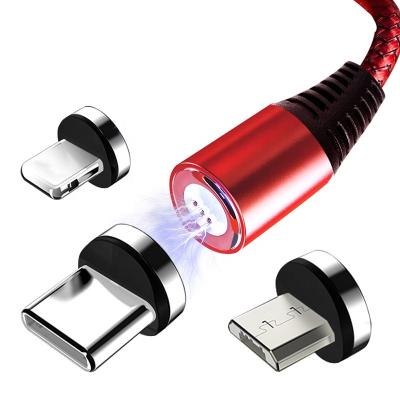 China Mobile Charging 3 in 1 Type-C Micro USB Data USB Magnetic Cable Braided 3A Magnetic USB Charging Cable for sale