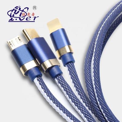 China Mobile Charging Cable USB Wholesale Fast Charging Data Cable Braided 3 In 1 USB Cable For Micro Type-C for sale