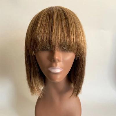 China Hot Selling Silky Straight Wave Mixed 4/27 Wig 100% Light Brown Colored Short Straight Wig Hair Wigs for sale