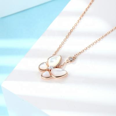 China Custom Fashion White Gold Necklace Jewelry Romantic Pendant Short Chain 925 Silver Butterfly Necklaces for sale