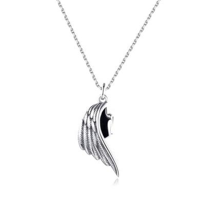 China New Custom Optional Silver Chain Hiphop Fashion Leather Devil Angel Wings Pendant Necklaces for sale