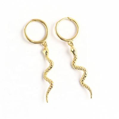 China Custom Made Hiphop Fashion Accessories For Copper Alloy Lady Snake Shape Zircon Silver Plated Gold Plated Earrings for sale