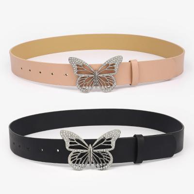 China Fashion.Casual Factory direct sales new butterfly rhinestone buckle belts for women simple versatile decorative dresses jeans belts for sale