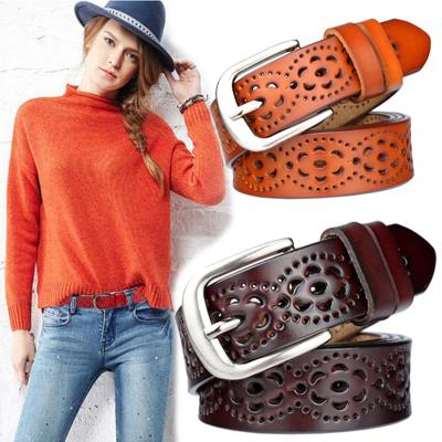 China Fashion.Casual Genuine leather belt cowhide casual personalized hollow waistband decoration simple fashionable cowhide needle buckle belt for sale