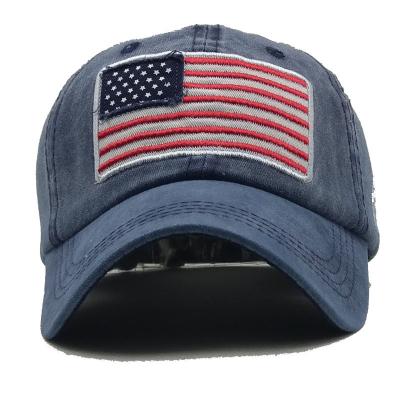 China Breathable & Waterproof Wholesale Distressed Dad Hat 6 panel Plain Washed Baseball Caps with Embroidered America Flag Unisex Vintage Sport Caps for sale