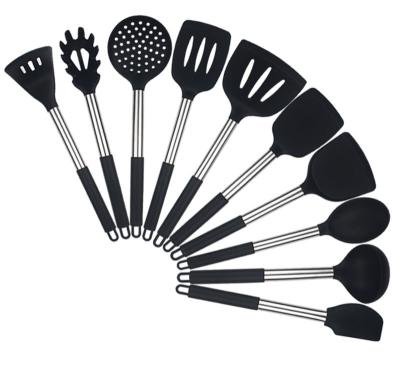 China Viable Hot Selling Amazon Kitchen Accessories Cooking Tools Silicone Stainless Steel Heat Resistant Kitchen Utensils Set for sale