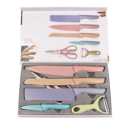 China Knife Set Colorful Stainless Steel Kitchen Knife Nonstick Coating Set of 6 PCS Viable Chef Bread Peeler Kitchen Accessories for sale