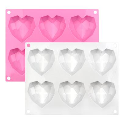 China Viable Silicone Decorating Tools Cake Mold 3D Diamond Love Heart Shape Pudding Chocolate Mousse Cake Silicone Heart Mold for sale