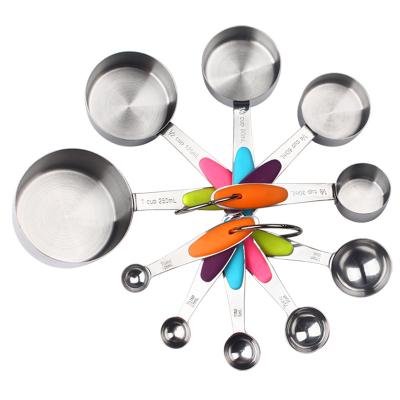 China Amazon Kitchen Tools 10 Pieces Viable Hot Selling Stainless Steel Measuring Cups And Spoons Set With Silicone Handle for sale