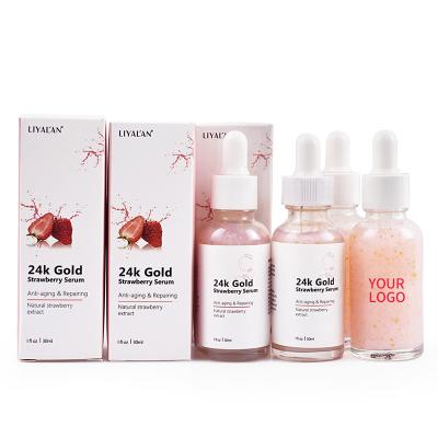 China Hot Selling Moisturizer 2022 Hydrating 24k Gold Face Serum Skin Care Oil Natural Anti Aging VT C Wrinkle Strawberry Whitening OEM ODM for sale