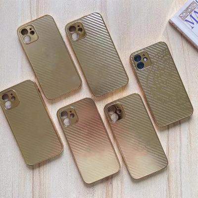 China New Shockproof Luxury Carbon Fiber Pattern Phone Case Carbon Fiber Gold Silver Plating Relief For iPhone 13 12 11 pro max for sale