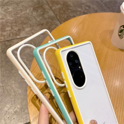 China 2-in-1 Anti-fall cover for Huawei p50 pro PC motherboard Macaron TPU transparent frame p50 mobile phone case for sale