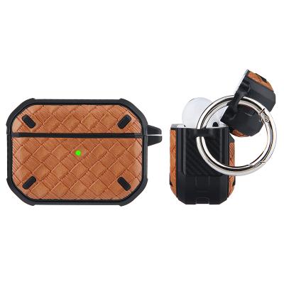 China For Airpods 2021 New Product Luxury Woven Pattern For Airpods Cover For Airpods 3 Case TPU+PU Leather Earphone Bag for sale