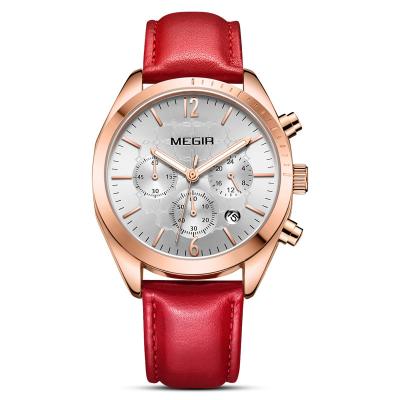 China Lady Fashionable Red Clock Lovers Hour Relogio Feminino Ladies Wrist Watch Elegant Leather Strap Automatic Date Women's Watch MEGIR 2115 for sale