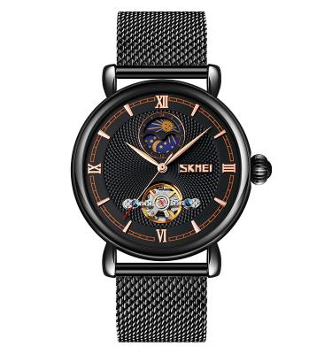 China Luxury Brand SKMEI Automatic Mechanical Watches Men's Water Resistant Mesh Band Wrist Watch China Skeleton Dial Sun 9220 And Moon Phase for sale