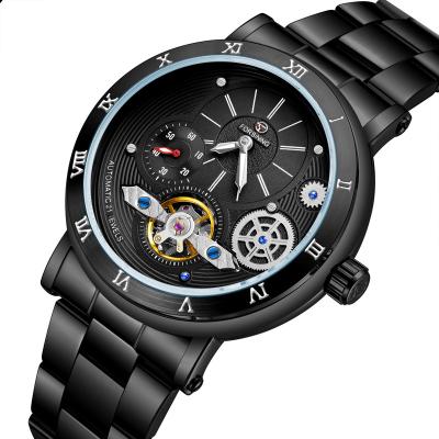 China FORSINING Tourbillon Automatic Mechanical Movement Mens Stainless Steel Male Skeleton Business Watch 8224 for sale