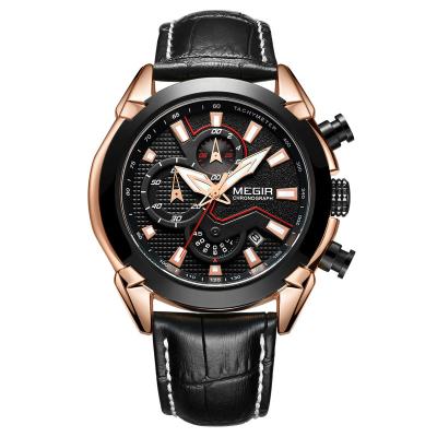 China Creative New Design Auto Date MEGIR 2065 Men Sport Watch Chronograph Gold Quartz Watches Leather Strap Clock Men Relogio Masculino for sale