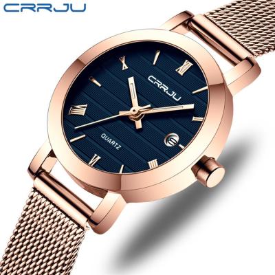 China 2021 Luxury Automatic Date Watch Water Resistant CRRJU 2176 Female Wristwatch Reloj Mujer Mesh Strap Stainless Steel Band Ladies Watches for sale