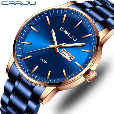 China CRRJU Day/Date New Arrives 2193 Fashion Men's Sport Watches Waterproof Steel Calendar 3ATM Minimalist Business Wristwatches For Boys for sale