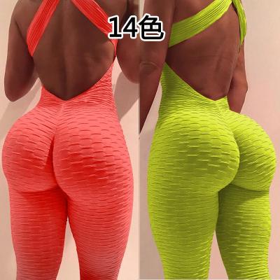 China 2022 LCFC 2022 Hot Selling Yoga Jumpsuit Women Gym Jumpsuit Backless Yoga One Piece Overalls Breathable for sale