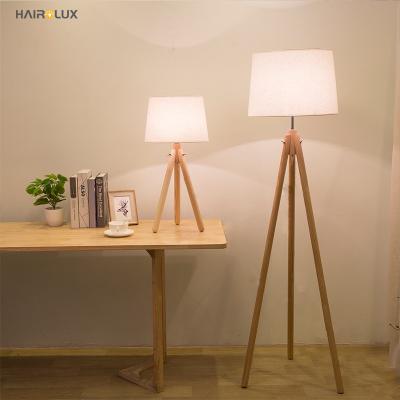 China Modern Suitable Modern Nordic Indoor Bedroom Iron Wood Oak Price Tripod Floor Lamp Living Room Floor Lamp for sale