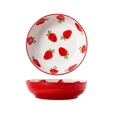 China Viable Custom Japanese Cute Children's Tableware Set Creative Strawberry Ceramic Dish for sale