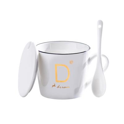 China 300ml Viable Custom Luxury Ceramic Letter D Cup Simple White Coffee Mug With Handle for sale