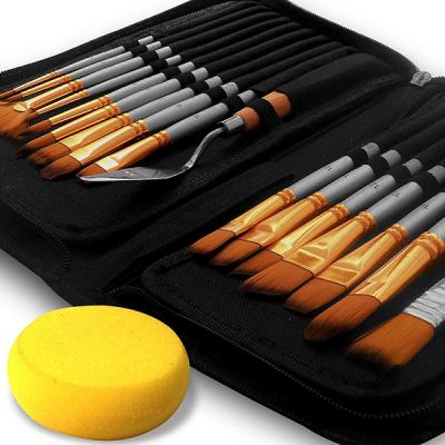 China Art Supply Nylon Artist Paint Brush Set 16 Pieces with Palette Knife and Sponge for Painting for sale