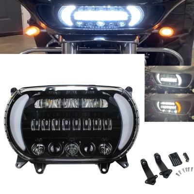 China Motorcycle Projector Diecast Aluminum Housing Headlight Dual LED DRL Amber Turn Signals Headlamp For 2015~2020 Road Glide for sale