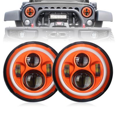 China Orange Round LED Aluminum Headlight DRL Hi/Lo Atubeix 7inch Beam Kits For Motorcycle Jeep Wrangler JK for sale